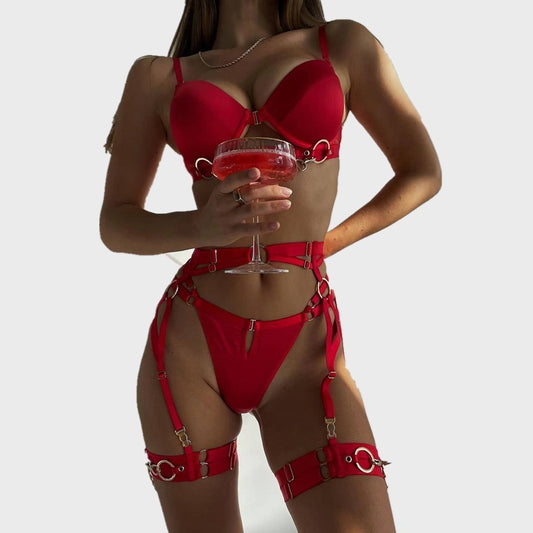 Fashion Metal Chain Motorcycle Accessories Solid Color Underwear Four Piece Set