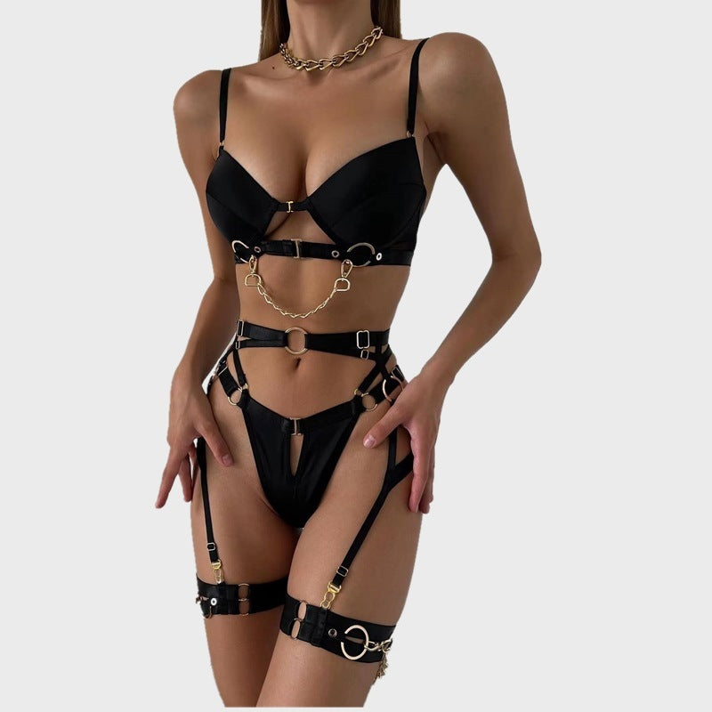 Fashion Metal Chain Motorcycle Accessories Solid Color Underwear Four Piece Set