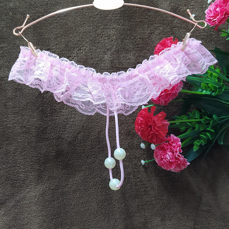 Sexy Lace Women's T-shaped Panties Beads Massage
