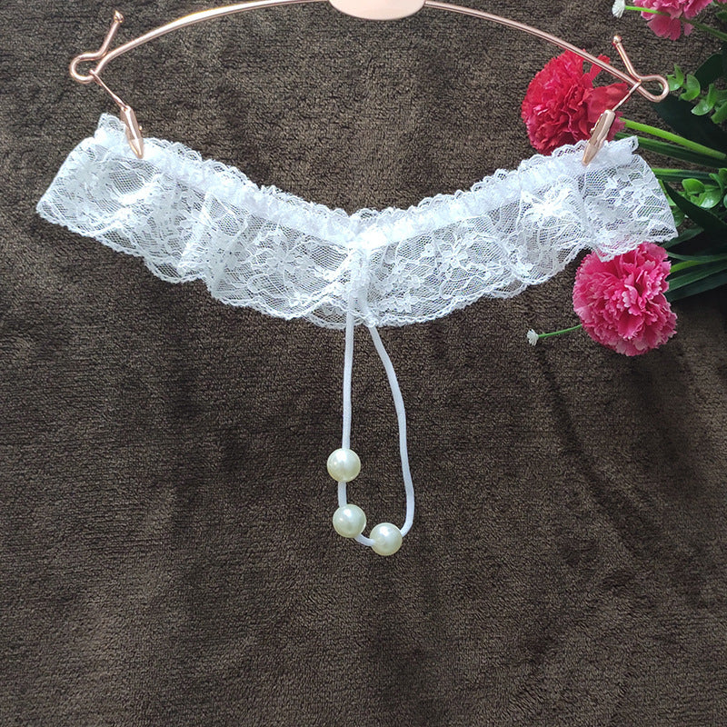 Sexy Lace Women's T-shaped Panties Beads Massage