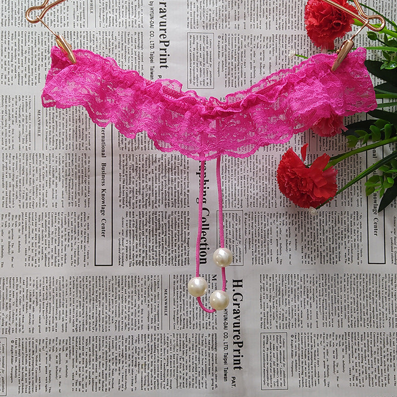 Sexy Lace Women's T-shaped Panties Beads Massage