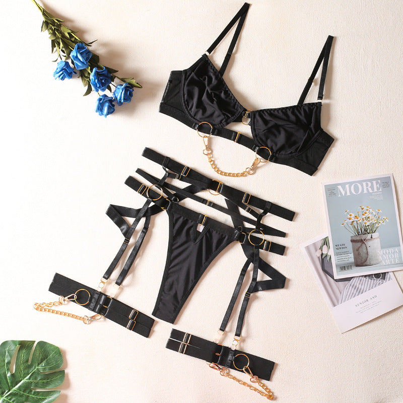 Fashion Metal Chain Motorcycle Accessories Solid Color Underwear Four Piece Set
